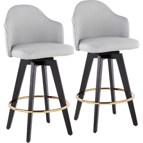 Ahoy 26" Counter Stool in Light Grey Fabric, Gold & Black Wood (Set of 2)